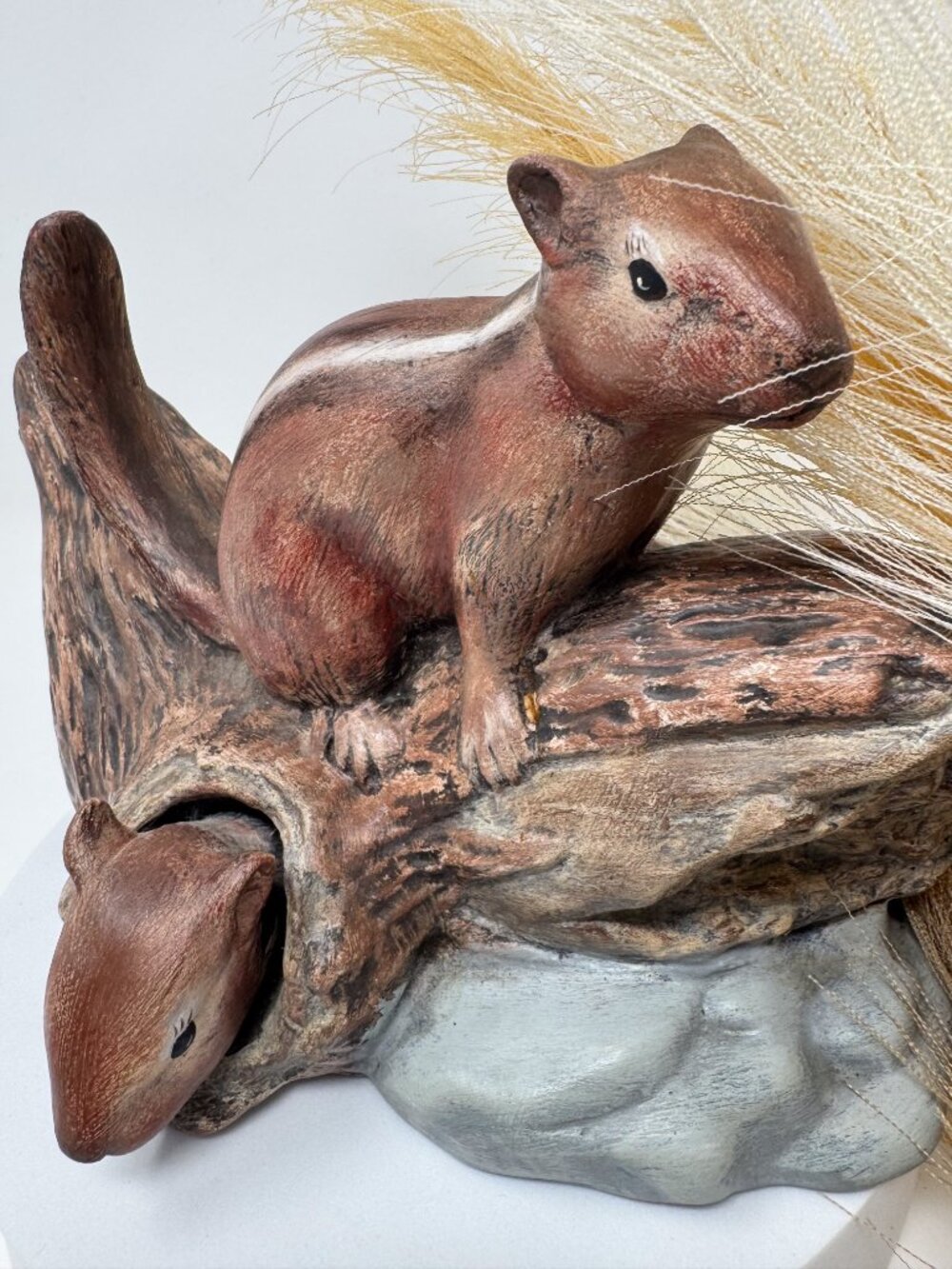 Vintage Chipmunk Log Figurine Woodland Animal Rustic Cabin Decor 1981